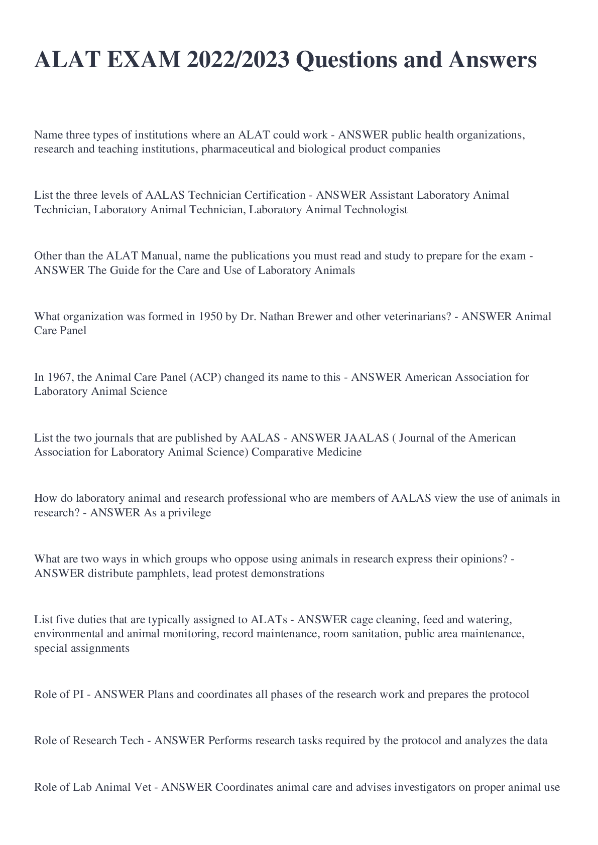 Preview image for ALAT EXAM 2022/2023 Questions and Answers